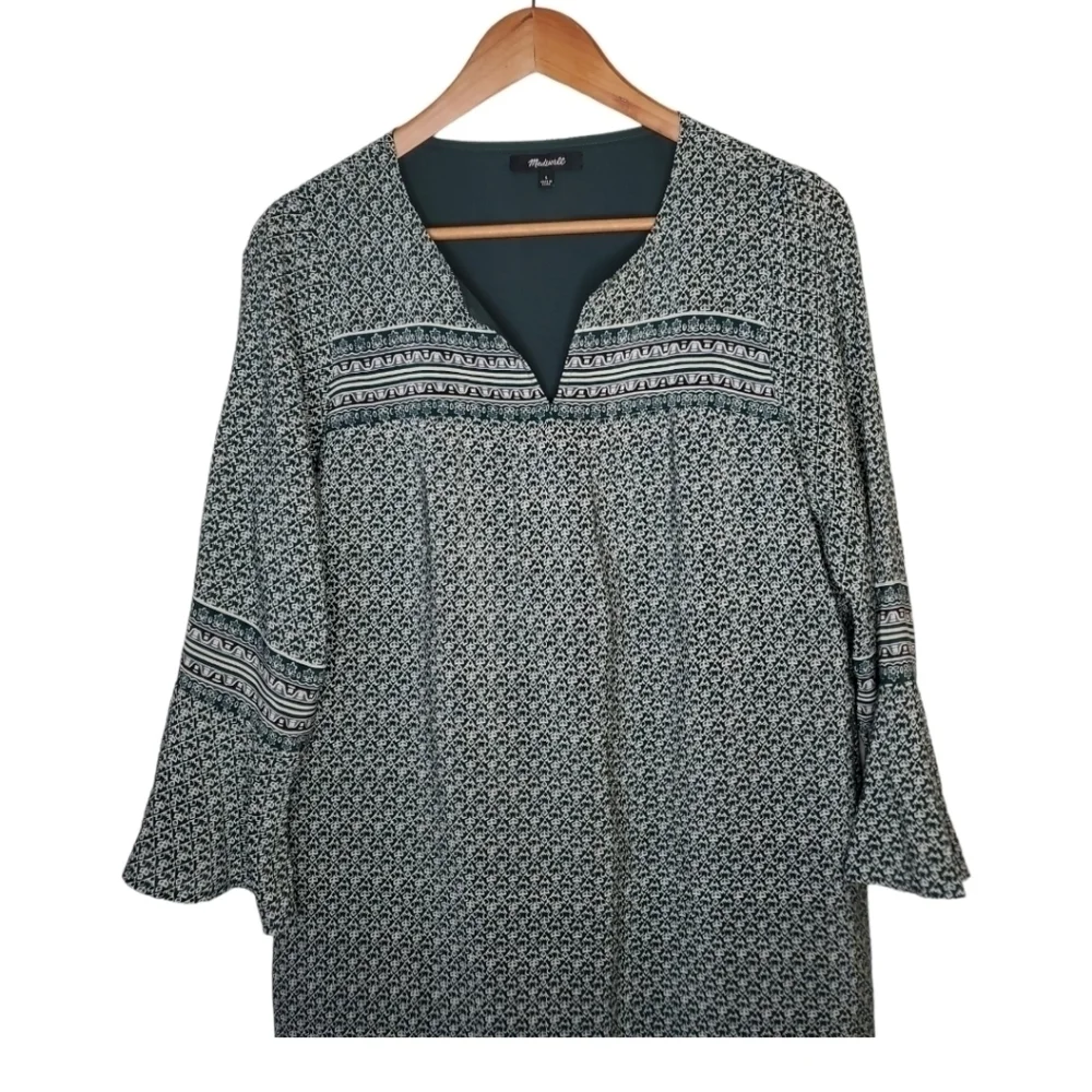 MADEWELL Starland Cobalt Green 100% Silk Bell-Sleeve Dress Size S - Picture 3 of 13